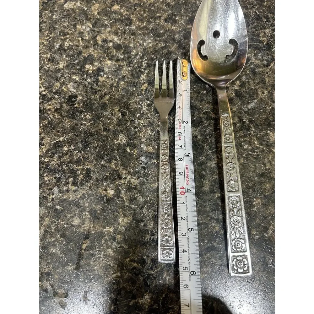 Imperial SERTA Pierced Serving Spoon & Small‎ Fork Floral Stainless Flatware